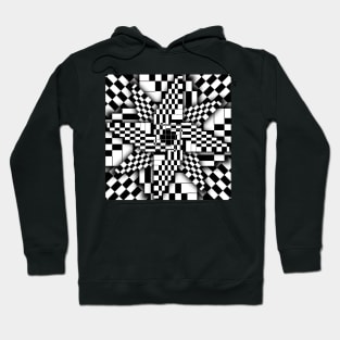 Black and White Checkered Pinwheel Optical Illusion Hoodie